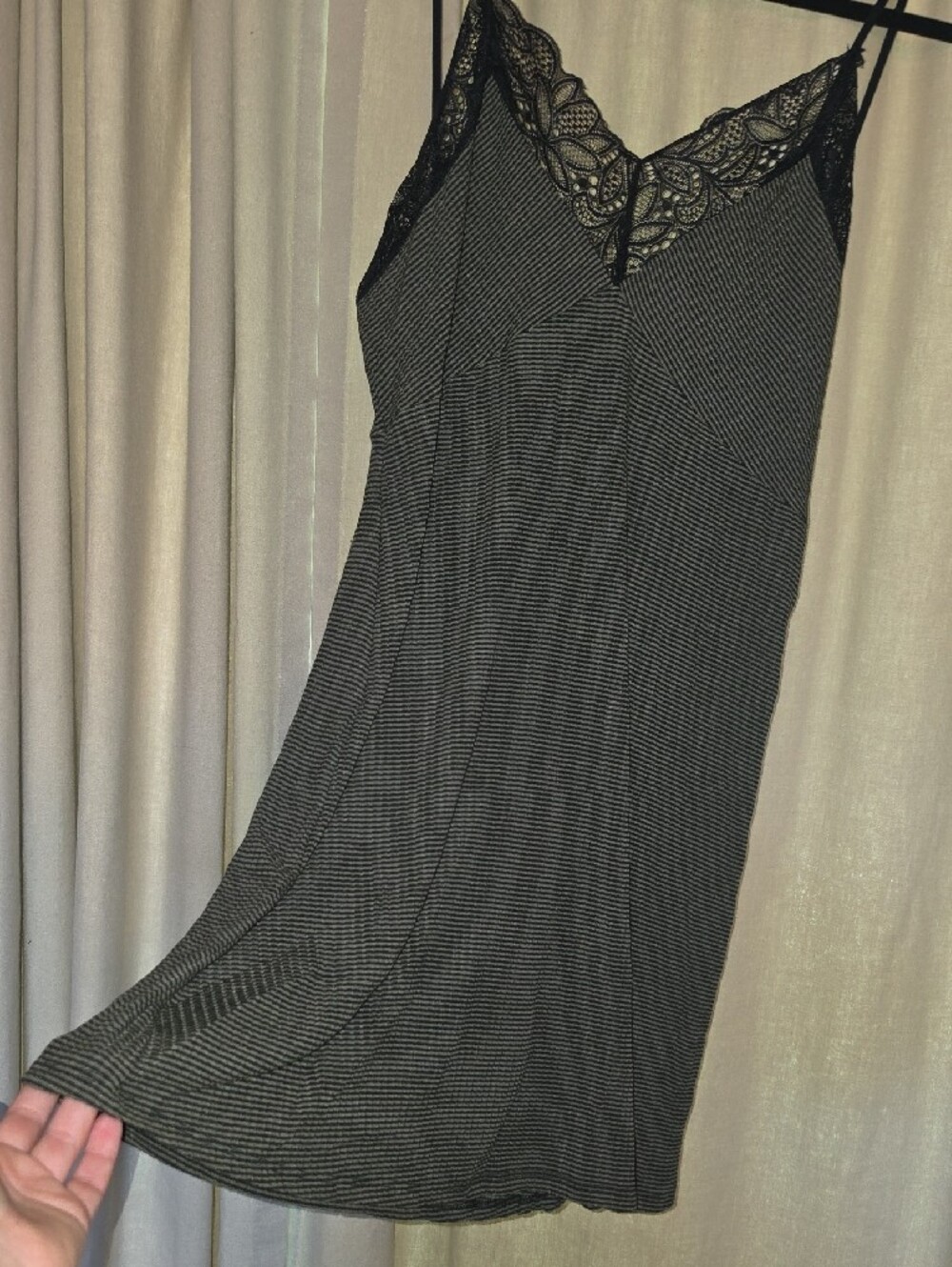 Lace Trim Black And Dark Green Sleeveless Slip Chemise - Picture 3 of 5